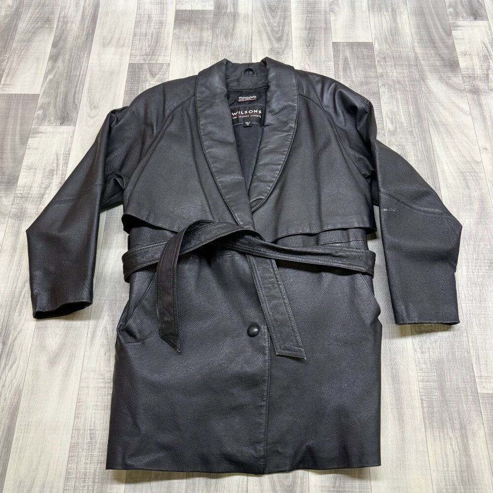 ✅Womens XS VTG Wilsons Black Leather Jacket Belted Thinsulate Zip Out Liner*MARK